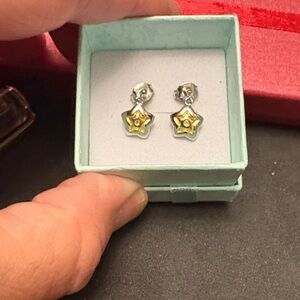 Star Shaped 925 Sterling Silver Gold  and 0.03 Natural Diamonds Earrings